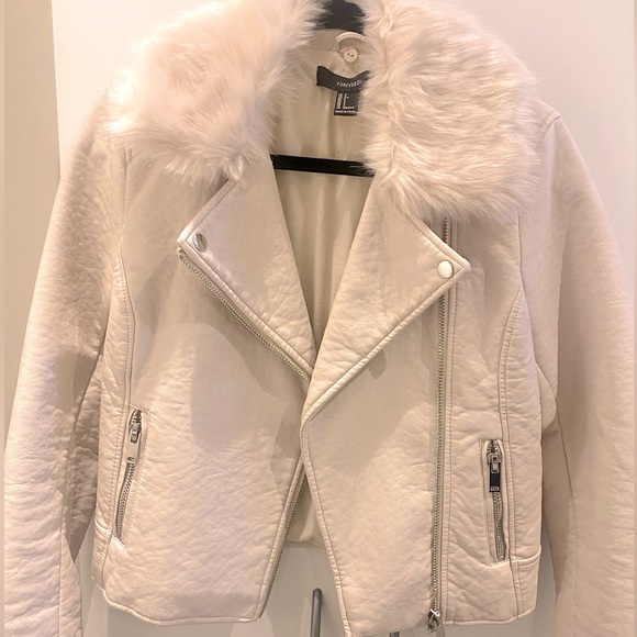 Cream Leather Jacket - Picture 2 of 7